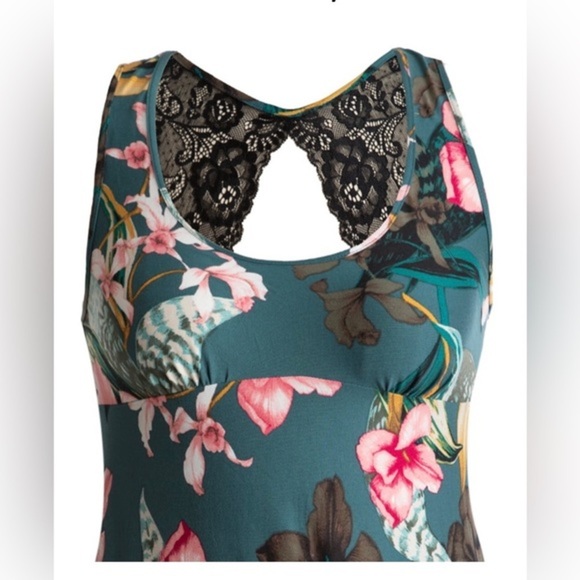 Green floral Knee-Length Scoop Neck Lace back Slip on sleep chemise gown size 3X - Picture 2 of 10